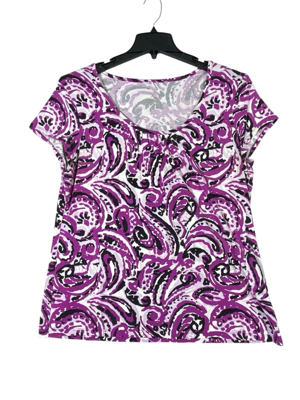 Merona Paisley Scroll Swirl T-Shirt Women's XXL Purple Black Scoop Neck Casual